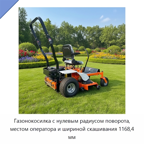Газонокосилка с нулевым радиусом поворота, местом оператора и шириной скашивания 1168,4 мм