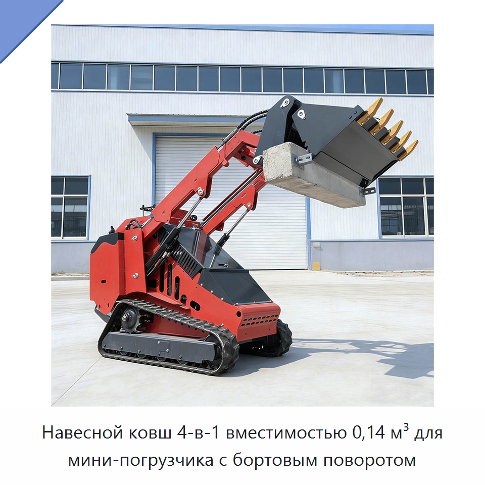 Навесной ковш 4-в-1 вместимостью 0,14 м³ для мини-погрузчика с бортовым поворотом — Навесное оборудование для строительной техники