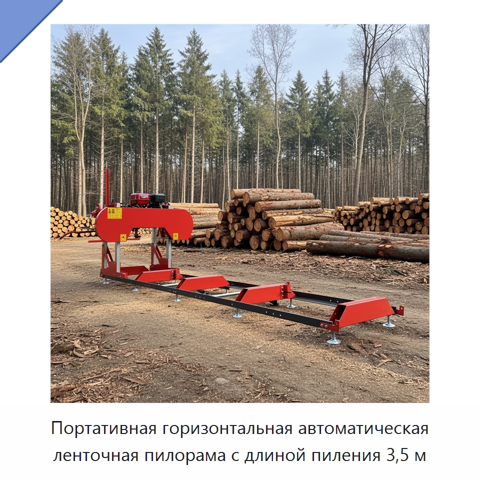Портативная горизонтальная автоматическая ленточная пилорама с длиной пиления 3,5 м — Пильные станки по дереву