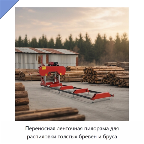 Переносная ленточная пилорама для распиловки толстых брёвен и бруса