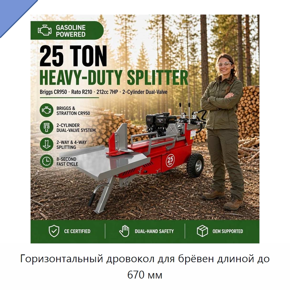 Горизонтальный дровокол для брёвен длиной до 670 мм — Лесохозяйственная техника