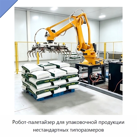 Робот-палетайзер для упаковочной продукции нестандартных типоразмеров