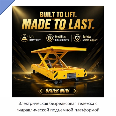 Электрическая безрельсовая тележка с гидравлической подъёмной платформой