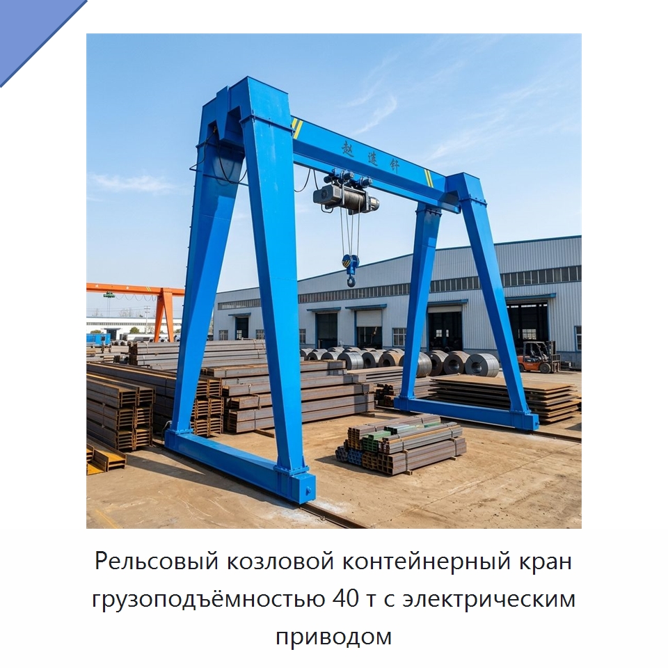 Рельсовый козловой контейнерный кран грузоподъёмностью 40 т с электрическим приводом — Краны