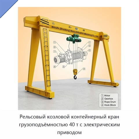 Рельсовый козловой контейнерный кран грузоподъёмностью 40 т с электрическим приводом