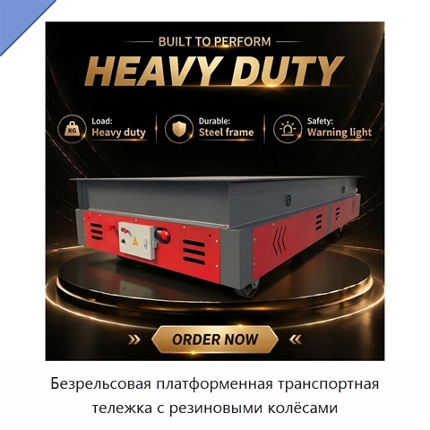 Безрельсовая платформенная транспортная тележка с резиновыми колёсами