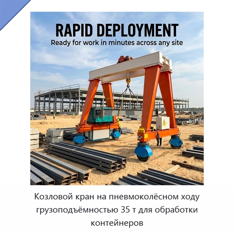 Козловой кран на пневмоколёсном ходу грузоподъёмностью 35 т для обработки контейнеров