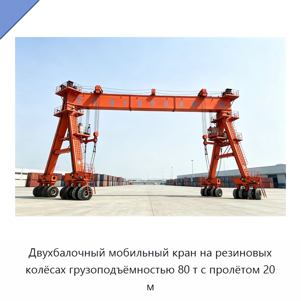 Двухбалочный мобильный кран на резиновых колёсах грузоподъёмностью 80 т с пролётом 20 м — Краны