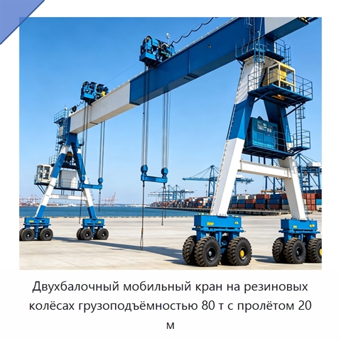 Двухбалочный мобильный кран на резиновых колёсах грузоподъёмностью 80 т с пролётом 20 м