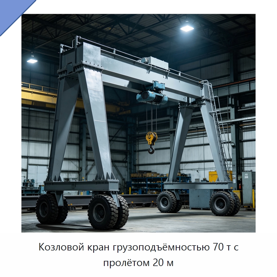 Козловой кран грузоподъёмностью 70 т с пролётом 20 м — Краны