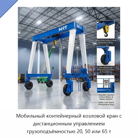 Мобильный контейнерный козловой кран с дистанционным управлением грузоподъёмностью 20, 50 или 65 т