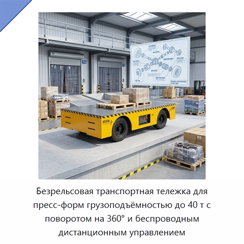 Безрельсовая транспортная тележка для пресс-форм грузоподъёмностью до 40 т с поворотом на 360° и беспроводным дистанционным управлением