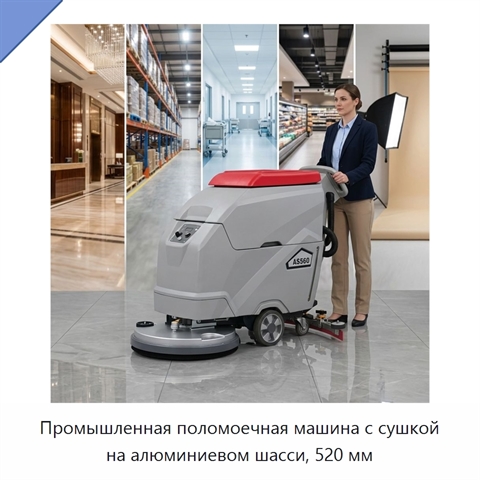 Промышленная поломоечная машина с сушкой на алюминиевом шасси, 520 мм