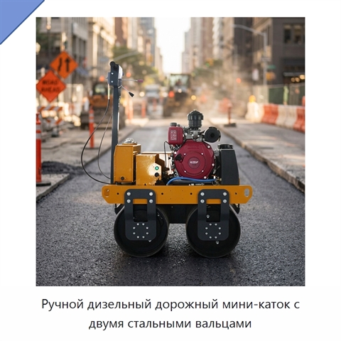 Ручной дизельный дорожный мини-каток с двумя стальными вальцами