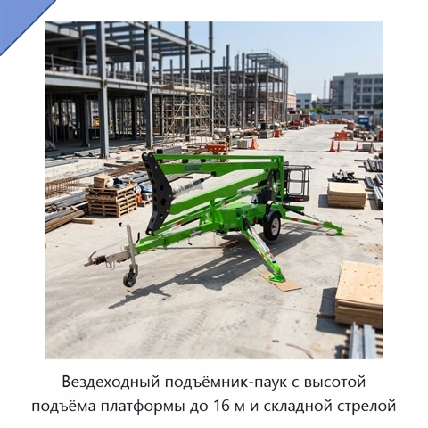 Вездеходный подъёмник-паук с высотой подъёма платформы до 16 м и складной стрелой