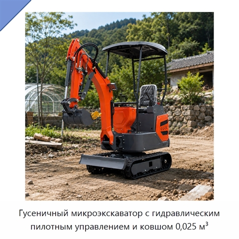 Гусеничный микроэкскаватор с гидравлическим пилотным управлением и ковшом 0,025 м³