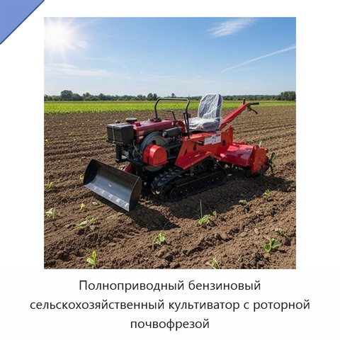Полноприводный бензиновый сельскохозяйственный культиватор с роторной почвофрезой