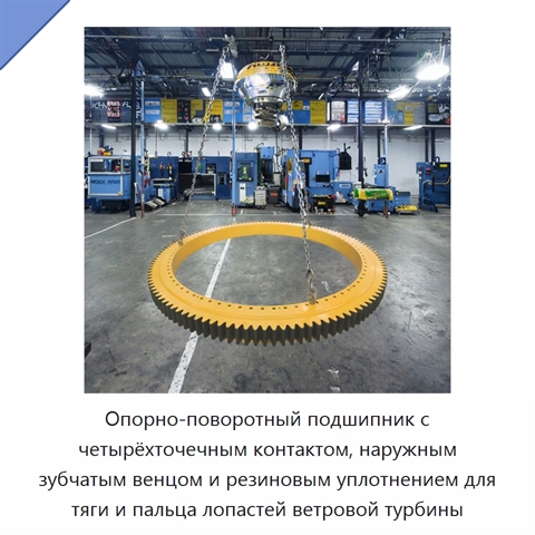 Опорно-поворотный подшипник с четырёхточечным контактом, наружным зубчатым венцом и резиновым уплотнением для тяги и пальца лопастей ветровой турбины