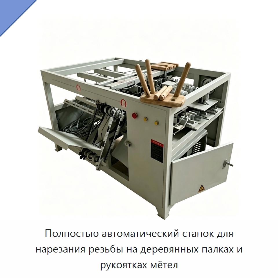 Полностью автоматический станок для нарезания резьбы на деревянных палках и рукоятках мётел — Деревообрабатывающее оборудование