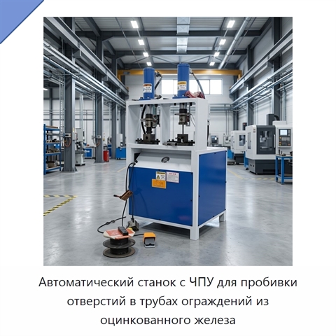 Автоматический станок с ЧПУ для пробивки отверстий в трубах ограждений из оцинкованного железа