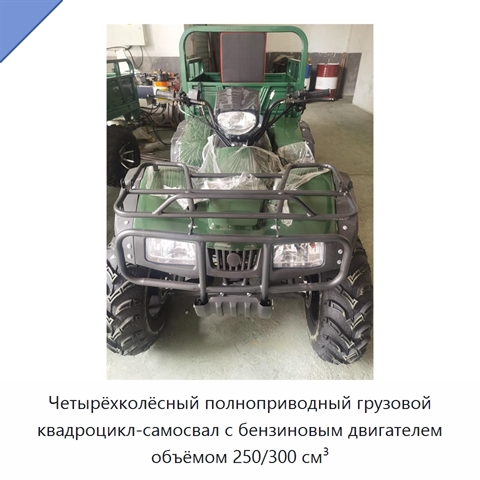 Четырёхколёсный полноприводный грузовой квадроцикл-самосвал с бензиновым двигателем объёмом 250/300 см³
