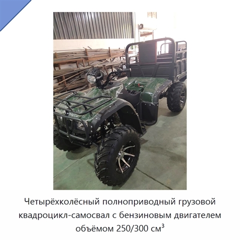Четырёхколёсный полноприводный грузовой квадроцикл-самосвал с бензиновым двигателем объёмом 250/300 см³