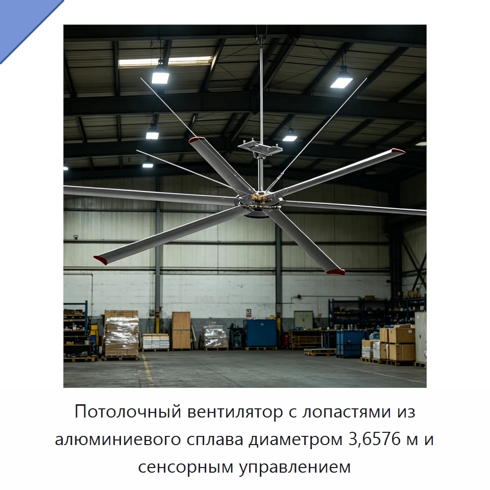 Потолочный вентилятор с лопастями из алюминиевого сплава диаметром 3,6576 м и сенсорным управлением — Вентиляционные вентиляторы