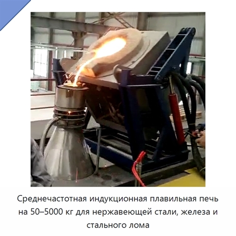 Среднечастотная индукционная плавильная печь на 50–5000 кг для нержавеющей стали, железа и стального лома