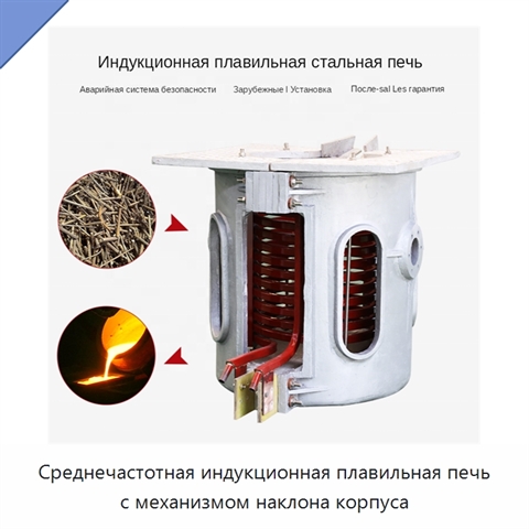 Среднечастотная индукционная плавильная печь с механизмом наклона корпуса