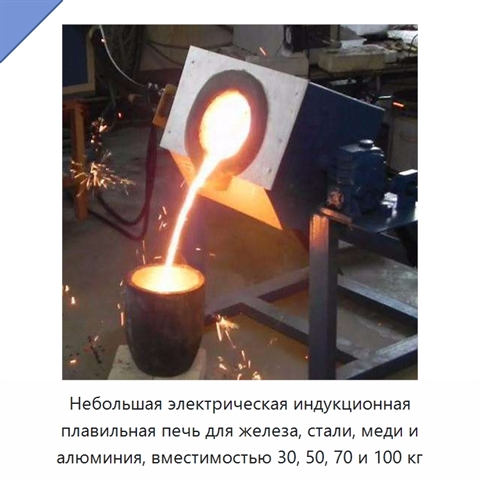 Небольшая электрическая индукционная плавильная печь для железа, стали, меди и алюминия, вместимостью 30, 50, 70 и 100 кг