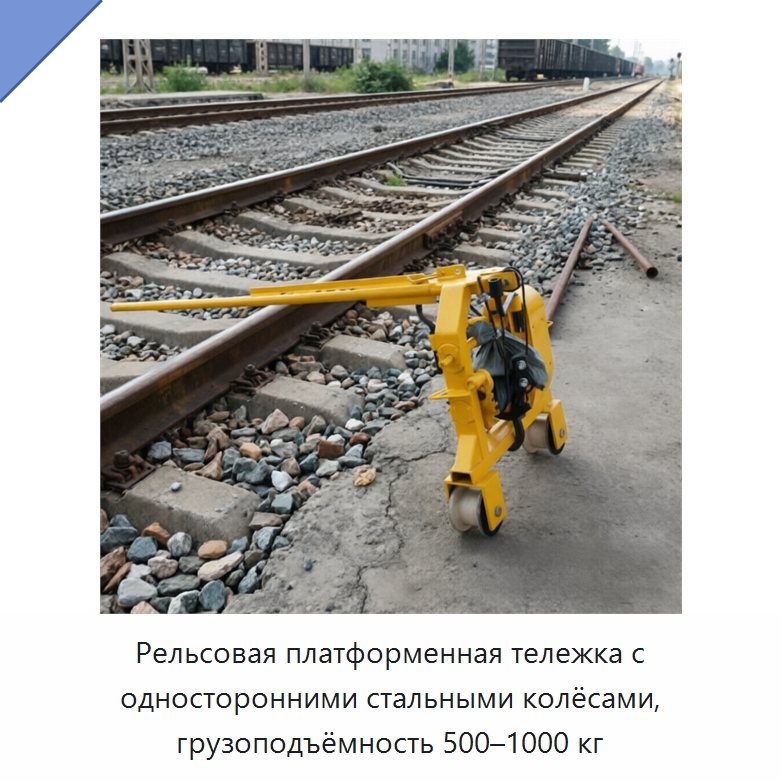Рельсовая платформенная тележка с односторонними стальными колёсами, грузоподъёмность 500–1000 кг — Комплектующие и принадлежности для железнодорожного транспорта