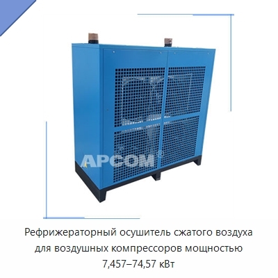 Рефрижераторный осушитель сжатого воздуха для воздушных компрессоров мощностью 7,457–74,57 кВт