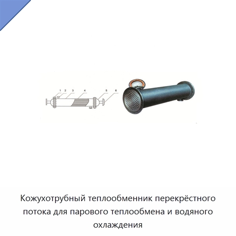 Кожухотрубный теплообменник перекрёстного потока для парового теплообмена и водяного охлаждения