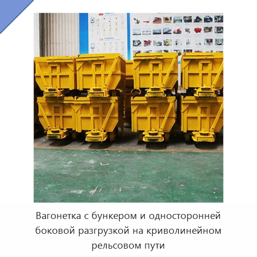 Вагонетка с бункером и односторонней боковой разгрузкой на криволинейном рельсовом пути — Горнодобывающее оборудование