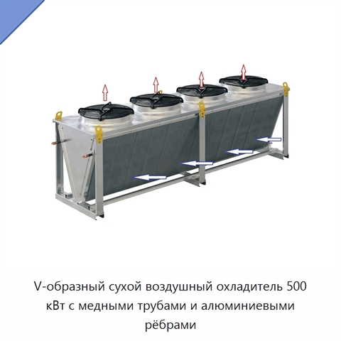 V-образный сухой воздушный охладитель 500 кВт с медными трубами и алюминиевыми рёбрами