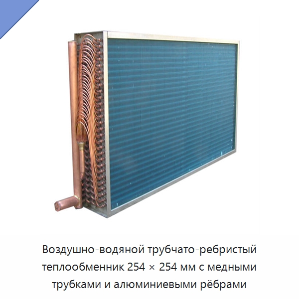 Воздушно-водяной трубчато-ребристый теплообменник 254 × 254 мм с медными трубками и алюминиевыми рёбрами — Запчасти для холодильного и теплообменного оборудования