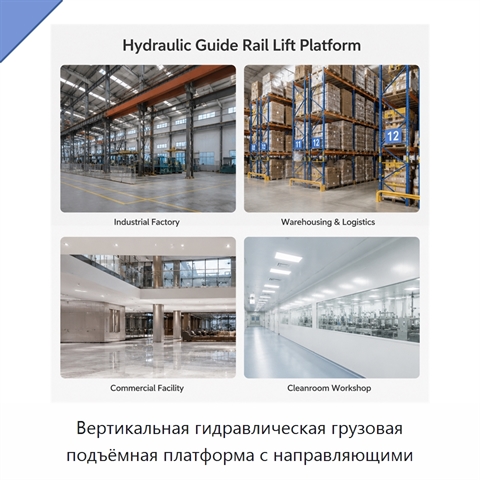 Вертикальная гидравлическая грузовая подъёмная платформа с направляющими