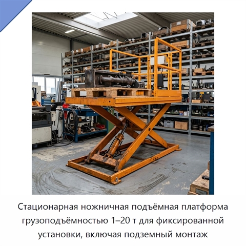 Стационарная ножничная подъёмная платформа грузоподъёмностью 1–20 т для фиксированной установки, включая подземный монтаж