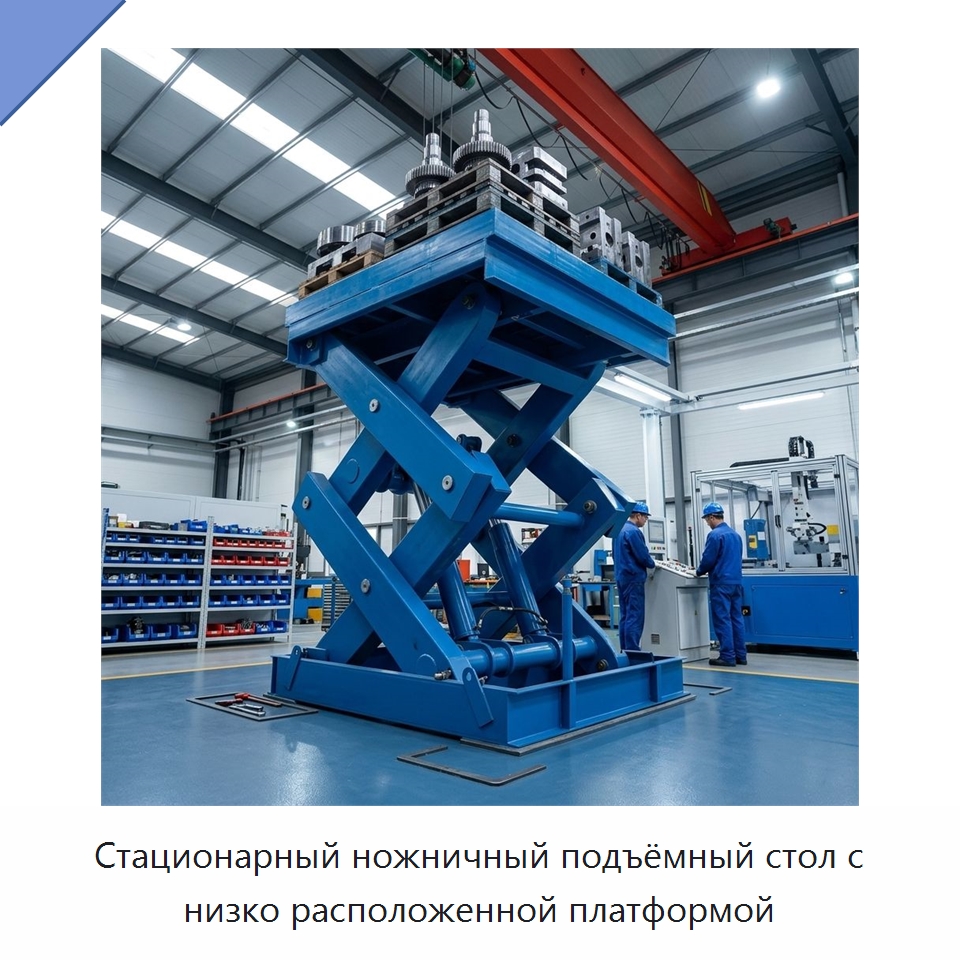 Стационарный ножничный подъёмный стол с низко расположенной платформой — Подъемные столы
