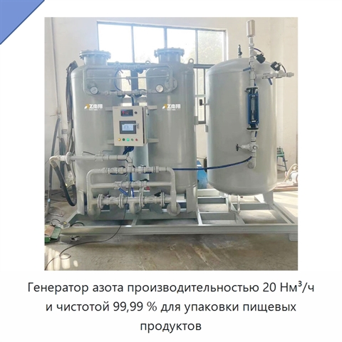 Генератор азота производительностью 20 Нм³/ч и чистотой 99,99 % для упаковки пищевых продуктов