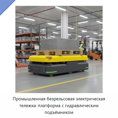 Промышленная безрельсовая электрическая тележка-платформа с гидравлическим подъёмником