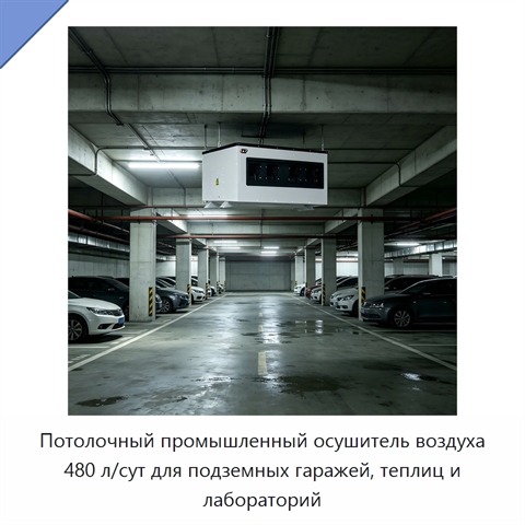 Потолочный промышленный осушитель воздуха 480 л/сут для подземных гаражей, теплиц и лабораторий