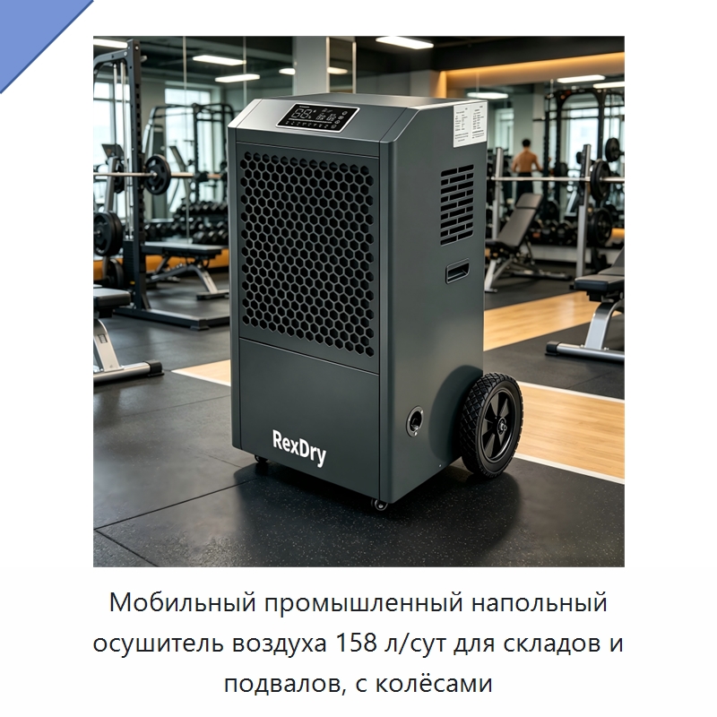 Мобильный промышленный напольный осушитель воздуха 158 л/сут для складов и подвалов, с колёсами