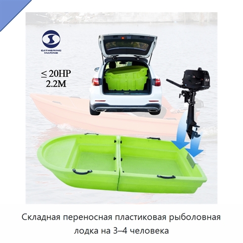 Складная переносная пластиковая рыболовная лодка на 3–4 человека