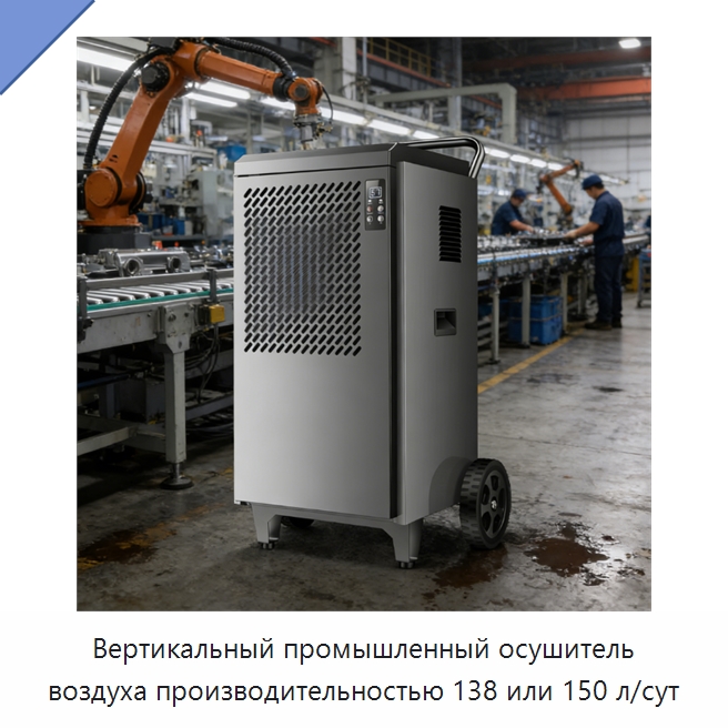 Вертикальный промышленный осушитель воздуха производительностью 138 или 150 л/сут