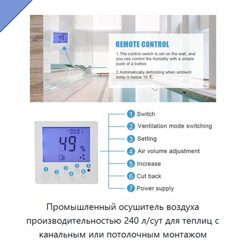 Промышленный осушитель воздуха производительностью 240 л/сут для теплиц с канальным или потолочным монтажом