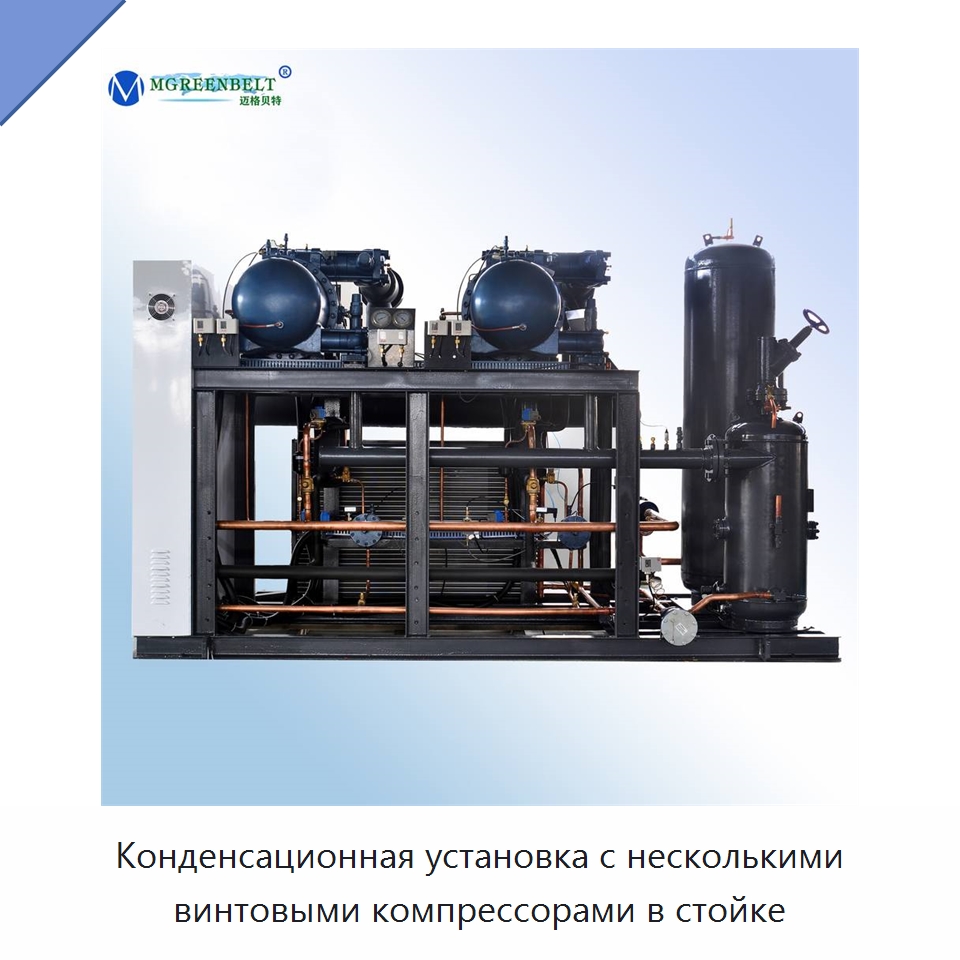 Конденсационная установка с несколькими винтовыми компрессорами в стойке