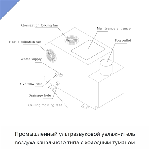 Промышленный ультразвуковой увлажнитель воздуха канального типа с холодным туманом