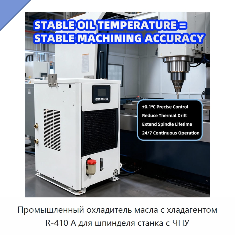 Промышленный охладитель масла с хладагентом R-410 А для шпинделя станка с ЧПУ