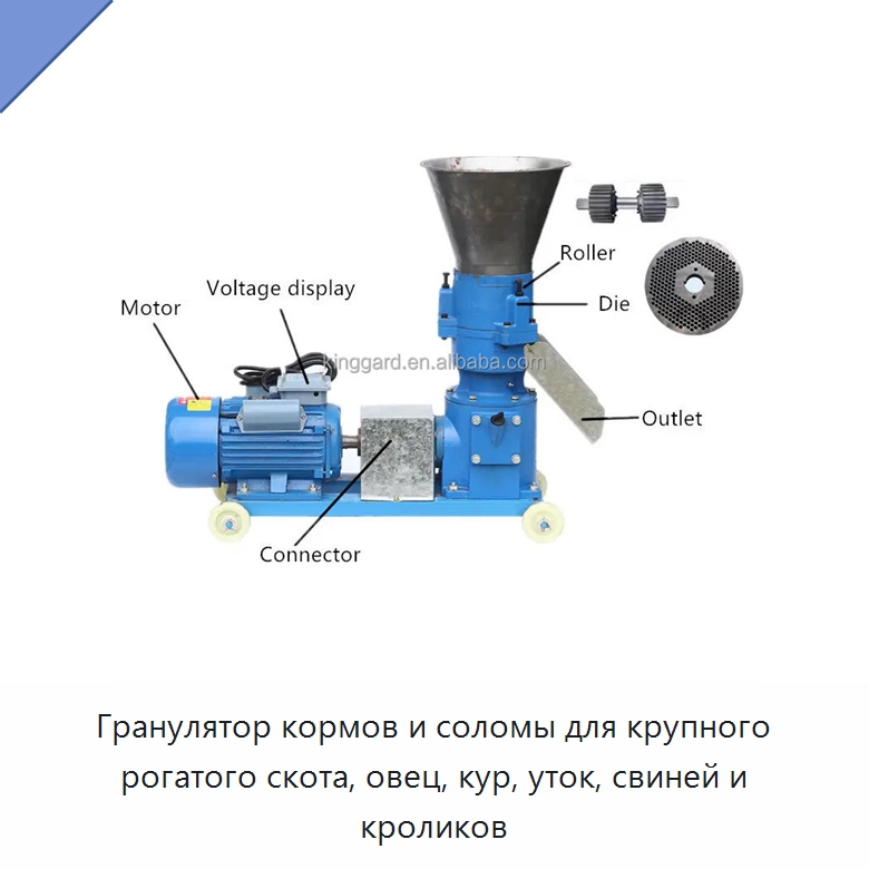 Гранулятор кормов и соломы для крупного рогатого скота, овец, кур, уток, свиней и кроликов